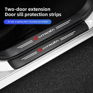 4Pcs Car Carbon Fiber Door Sill Sticker Anti-Scuff Plate Anti-Scratch Protective For Citroen C4 C3 C5 C5X e-C4 X e-C3 C-Elysee Berlingo C1 C6 C2 C-Crosser