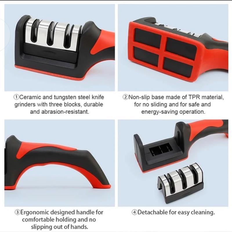 Dull Knives Ruin Every Meal! 3-Stage Handheld Knife Sharpener, Fast Sharpening for Knives & Scissors, Tungsten Steel, Non-Slip Bottom, Essential Kitchen Tool for Home Cooks