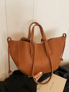 Stylish Elegant Women's Tote Bag, Versatile PU Casual Handbag for Shopping, Daily Commuting Bags, All Seasons Plaid and Plain Shoulder Bag