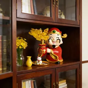 Cute Smiling God of Wealth Resin Figurine, Gold Yuan Symbolizing Prosperity, Eco-Friendly Resin, Office Decor, New Year Gift