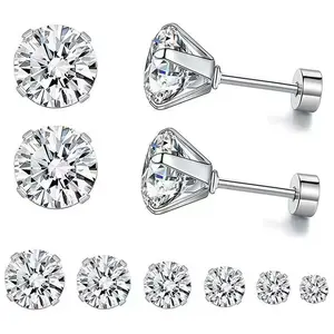 Stainless steel earrings, zircon earrings, four-claw earrings, multiple sizes, earrings for pierced ears, daily wear gifts for women