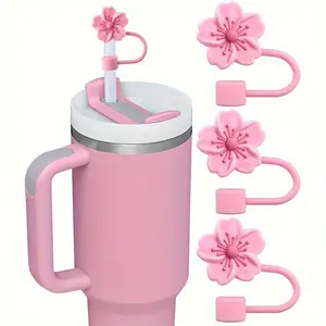 Flower Shaped Silicone Straw Lid Cover, 3 Counts/set Flower Design Straw Cover, Drinkware Accessories for 40oz Tumbler