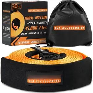 Snatch Strap, 3in x 30ft - 35000Lbs, Heavy Duty  Nylon Kinetic Towing  Strap with 22% Elongation & Reinforced Loops