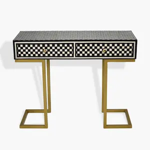Marrakech Square Zellij Console Table - Royal Bohemian Black Bone Inlay Masterpiece
