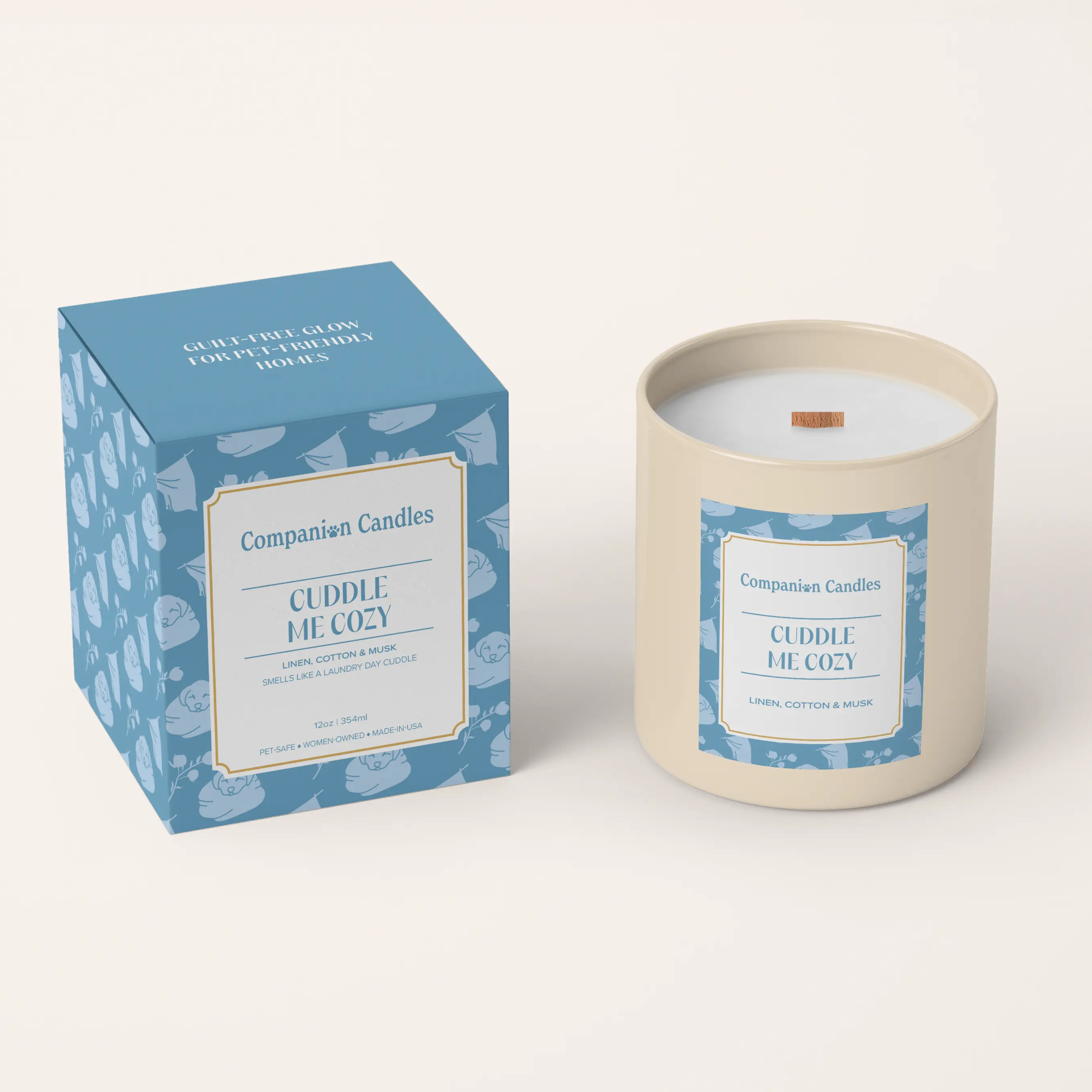 Cuddle Me Cozy | 9oz Coconut Soy Wax Candle | Linen, Fresh Laundry Scent | Vet-Approved, Non-Toxic