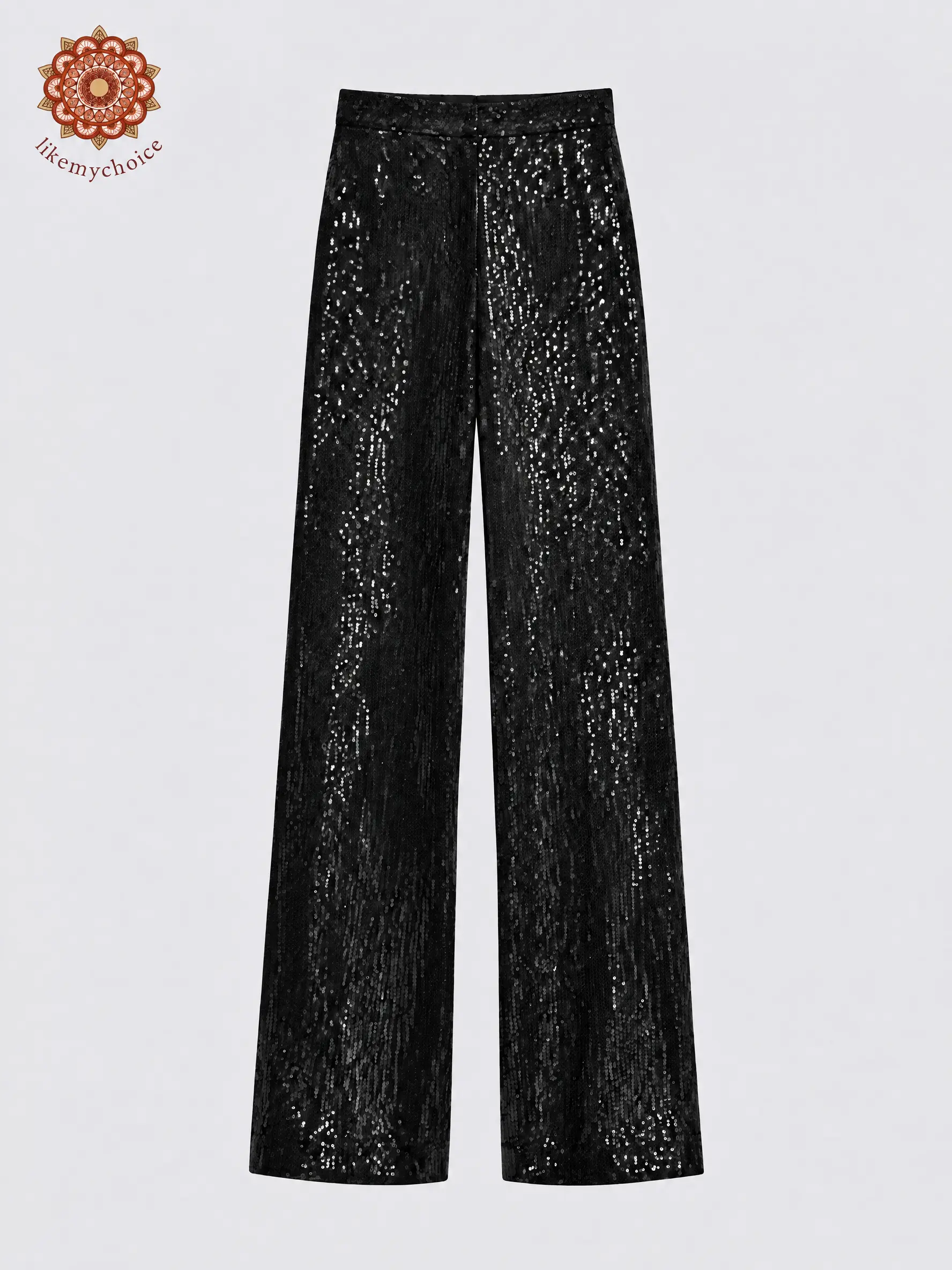 LikeMyChoice Women's Sequin High-Waist Wide Leg Pants - Lightweight Glitter Flared Trousers for Party Evening Elegant Outfits Shiny Pants