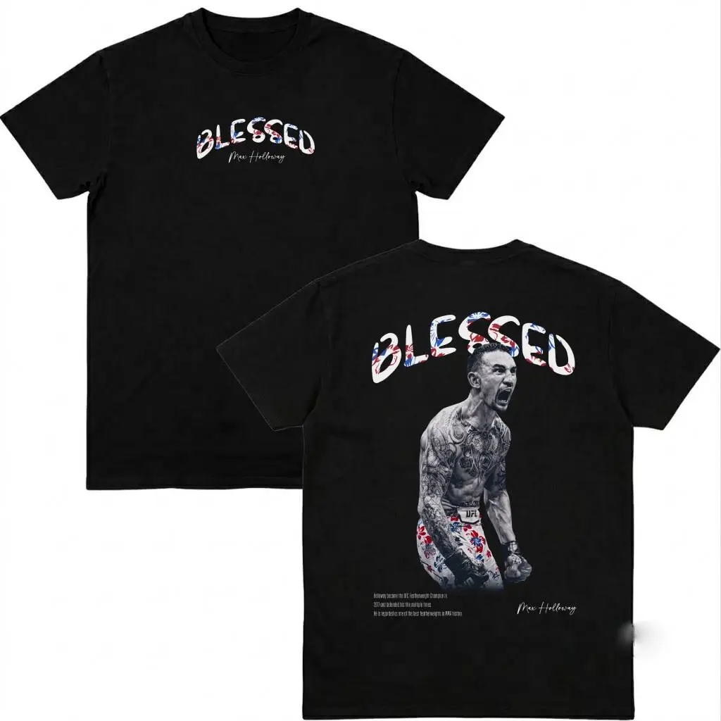 Max Holloway Blessed T-Shirt, Double-Sided MMA Fighter Graphic Tee, Unisex Combat Sports Fan Shirt