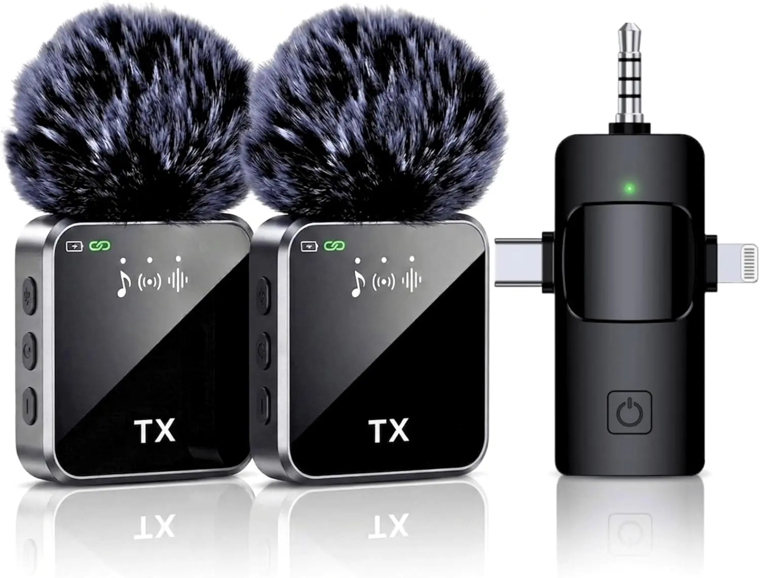 3 in 1 Wireless Lavalier Microphone for iPhone/Android/Camera,82ft Transmission, 18H Battery Life, Noise Reduction Lapel Mic for Record Interview, Vlogs, YouTube, Tiktok