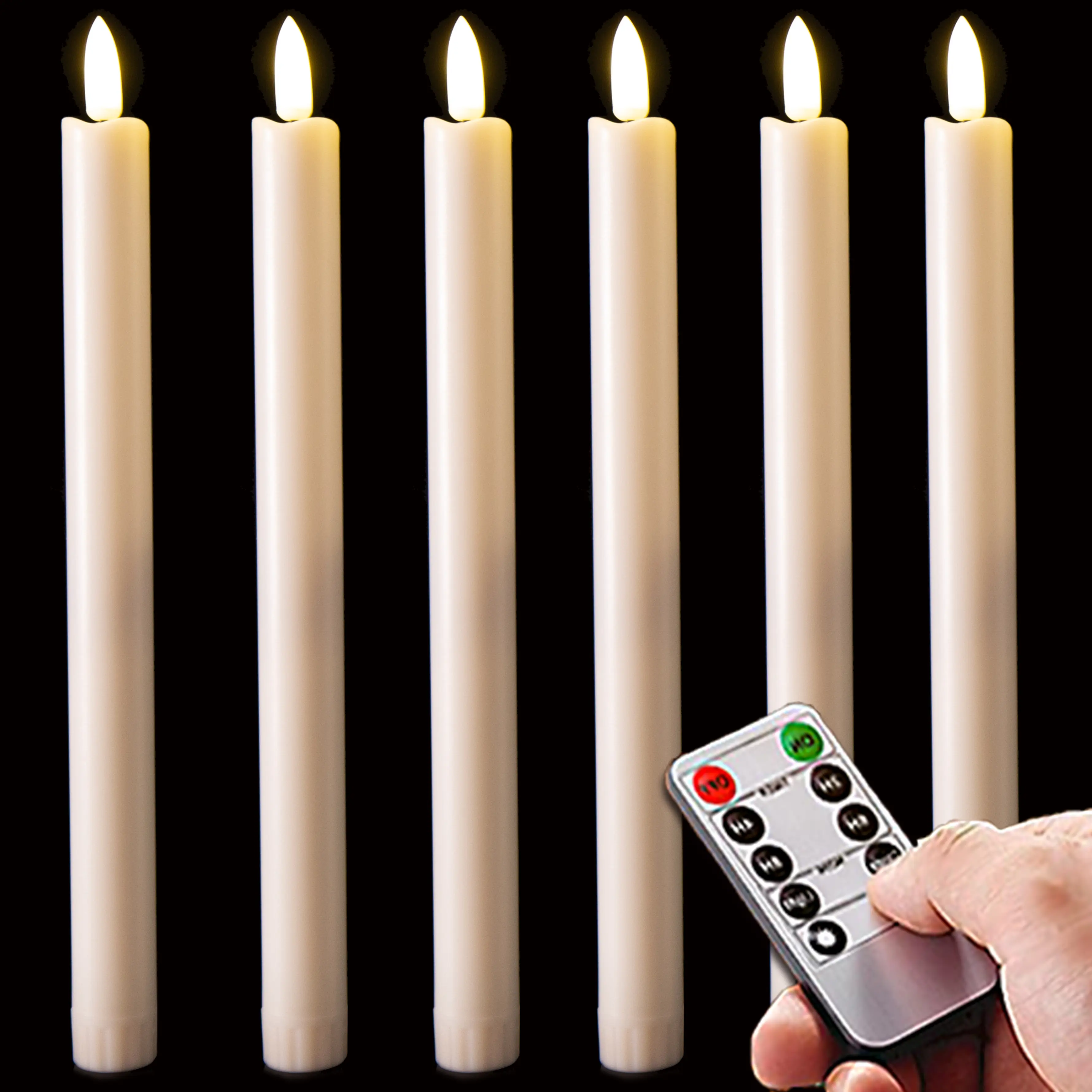 6pcs Long Ivory White Flameless LED Candles with Remote Control Timer Battery Operated 2 AAA Wavy Head Effect for Weddings Christmas Home Decor Holiday Ambiance Warm Light Modern Lighting Energy Efficient
