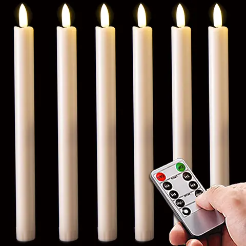 6pcs Classic Ivory White Flameless LED Candles with Remote Control, Timer, 2 AAA Battery-Operated, Wavy Head Effect, Warm Light, Energy Efficient, Set & Relax Modern Lighting for Weddings, Christmas, Anniversary, Birthday Decor