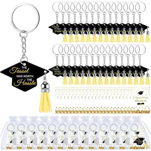 Sureio 50 Sets Graduation Cap Keychains Gifts Class of 2026 Graduation Acrylic Keyrings with Tassel Congratulation Cards Bags