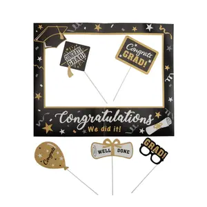 30" x 24" Black & Gold Graduation Photo Booth Frame & Props Kit – 6 Pc.