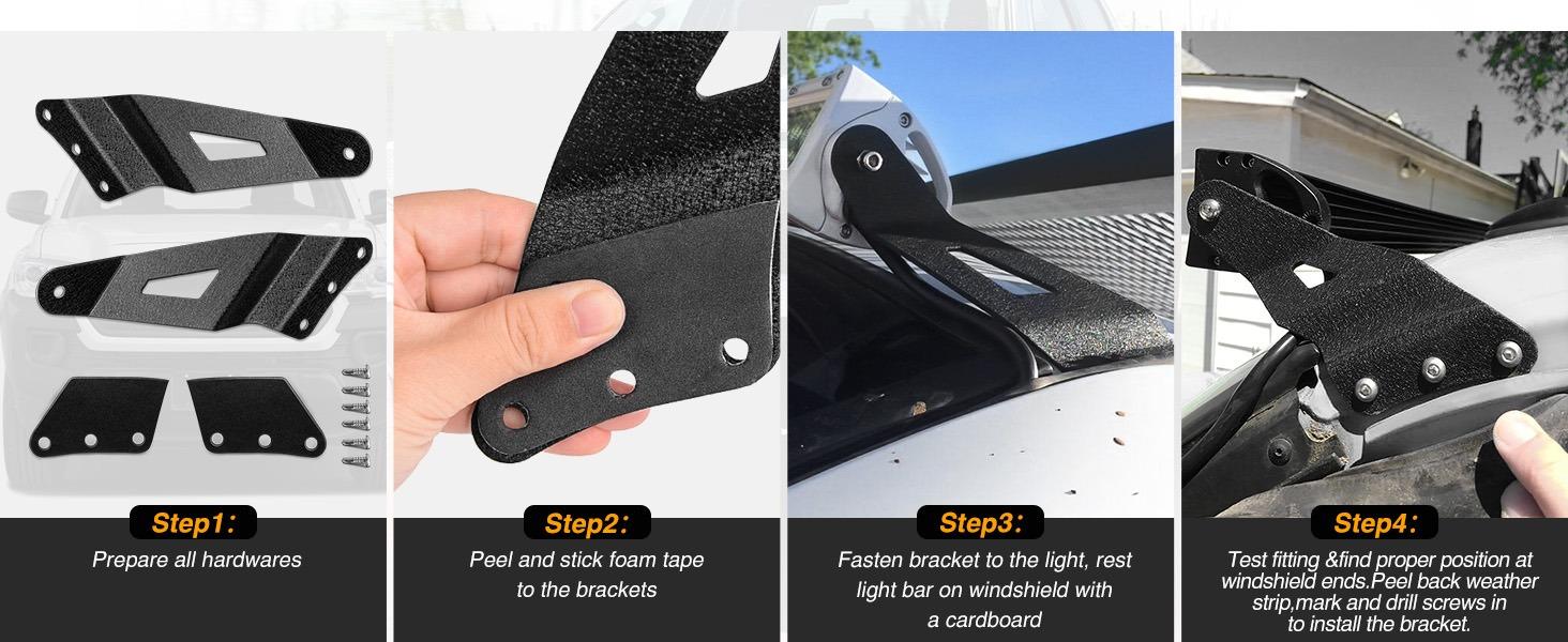 Nilight 90030B 2PCS 50” Curved LED Light Bar Bracket at Upper Windshield Roof Cab for 99-06 Chevy Silverado Suburban Avalanche Tahoe & GMC Yukon Sierra, 2 Years Warranty,Black