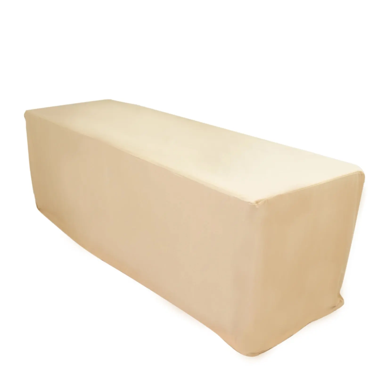Beige 8ft Scuba Fabric Rectangular Fitted Tablecloth for Weddings - Wrinkle Free, Stain Resistant, Machine Washable, Wedding, Rectangle