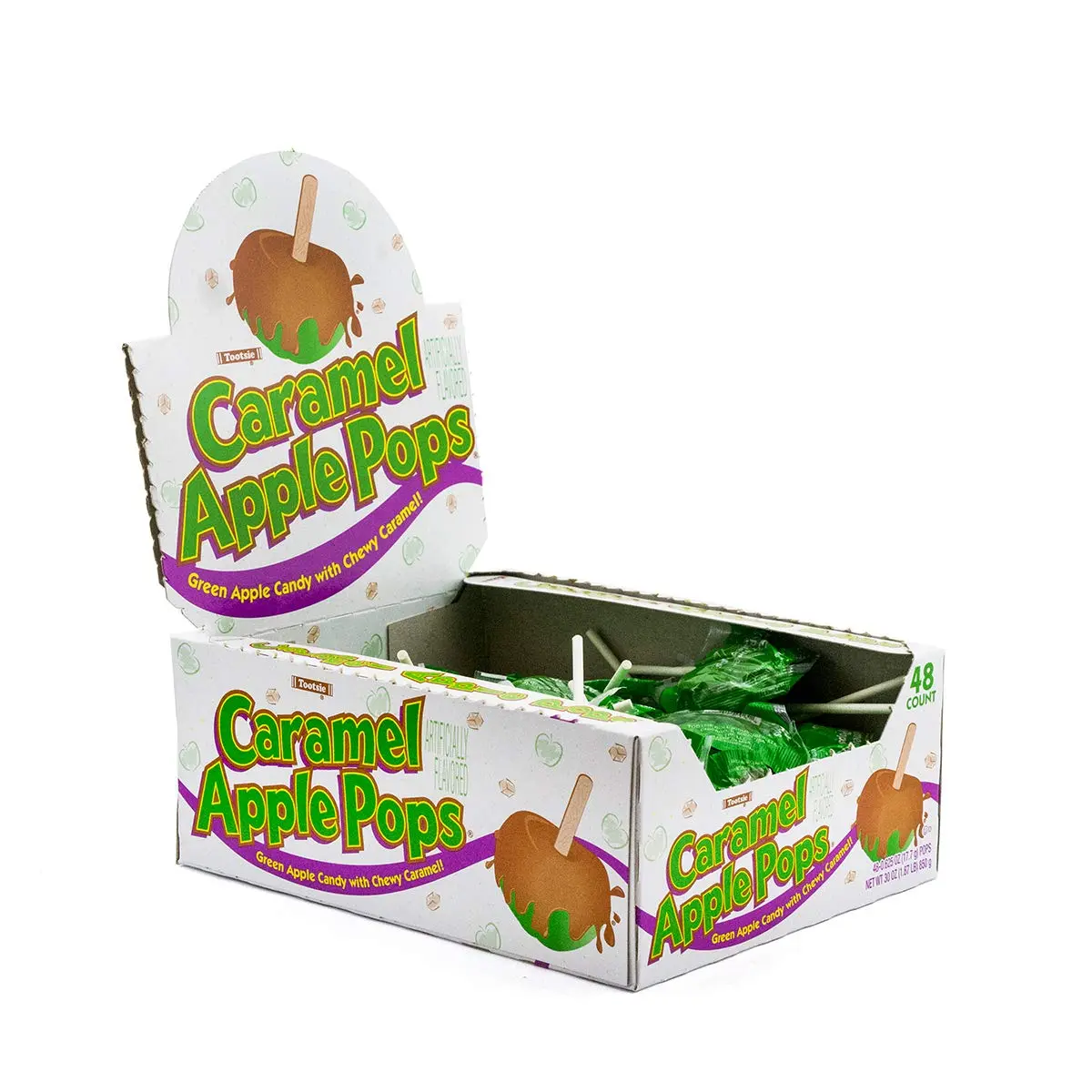 Tootsie Roll Caramel Apple Pops 48 Count – Caramel Covered Green Apple Flavored Lollipops, Bulk Gluten Free Candy Suckers, Individually Wrapped Party & Holiday Treats