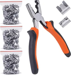 Wire Cage Buckle Pliers with 900 Wire Cage Clips Wire Cage Fasten Clips Hog Ring Pliers Tool Installation for Chicken Cages Rabbit Hutches Pet Cages (orange)