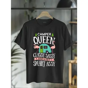 100% Cotton Camper Queen Classy Sassy Smart Funny Women Girls Camping RV T-Shirt