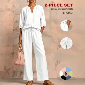TFNOSlZE Women's Casual 2-Piece Set Quarter Zip Pullover Top & Wide-Leg Pants Everyday Comfortable Outfit for Womenswear Clothes Suits Trouser