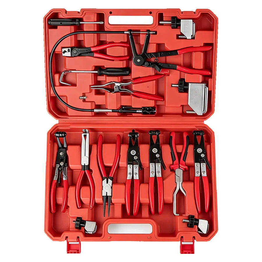 Bourvill 16Pcs Flexible Hose Clamp Removal Tool Kit, Automotive Spring Clamp Pliers, Wire & Flat Band Hose Clamp Remover Precision Hand Tools, Ideal for Car Radiator, Coolant, Heater & Water Pipe Disassembly #summertool