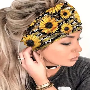 Sunflower Pattern Headband Boho Hair Band Bandana Sports Sweatband Hippie Style Accessories For Women  Decorative Trendy