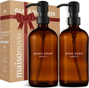 MaisoNovo Soap Dispensers 3-Piece Set|Bathroom Soap Dispenser|Kitchen Soap Dispenser Set|16.9oz Set of 6 with Tray Bamboo Bottle