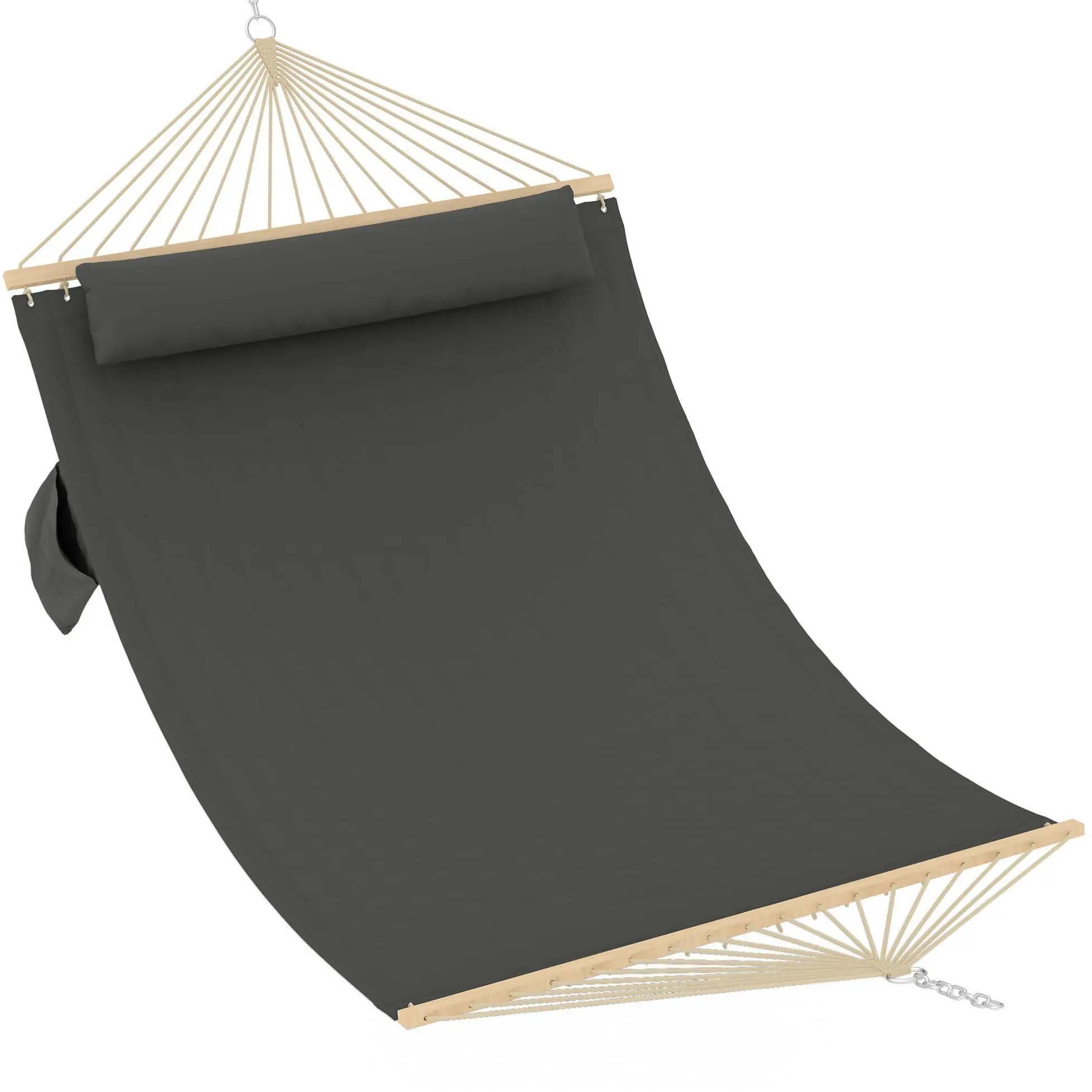 Garvee 12 ft Double Quilted 2-Person Hammock - Sturdy Outdoor Swing Bed with Wooden Spreader Bar, Detachable Pillow, 450 lbs Capacity, Assembly Required - Ideal for Backyards, Indoor Spaces - Off Pale Shade, 350cm, Unisex