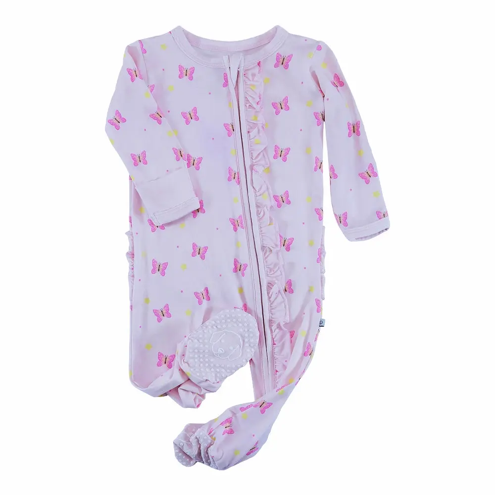 bamboo ruffle zipper butterfly footie