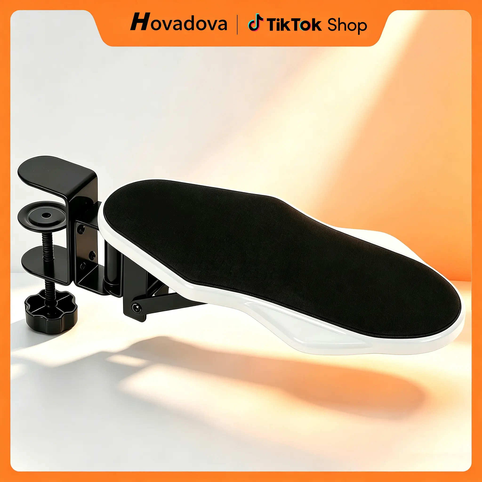 Ergonomic Clamp-On Desk Computer Arm Rest, 180° Swivel, 90° Foldable, White Desk Extender Tray, Elbow Support, Easy Installation, Home & Office Use