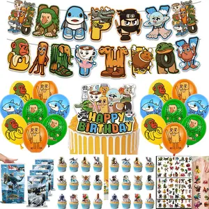 152pcs Eid al-Fitr "Shark in the Shoe" "Bombardiro Crocodilo" Themed Sahur & Birthday Party Decoration Set Includes Banner, Balloons, Cake Topper, Temporary Tattoos, Candy Bags (Party Theme)