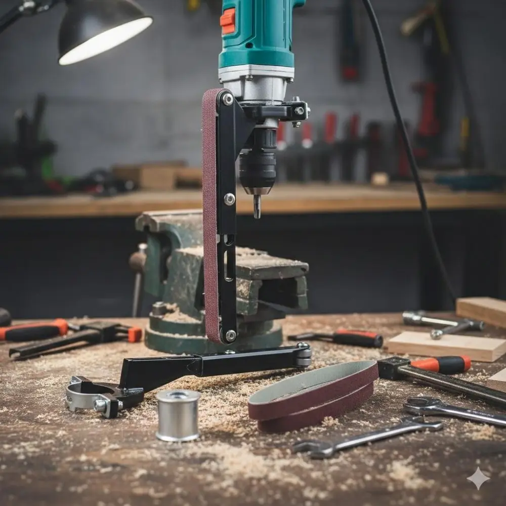 Modern Industrial Precision Mini Belt Sander for Angle Grinder, DIY Portable Grinding & Polishing Kit, Metal Wood Surface Treatment Tool, Non-Slip Belt Sander Mount Efficient Sanding System