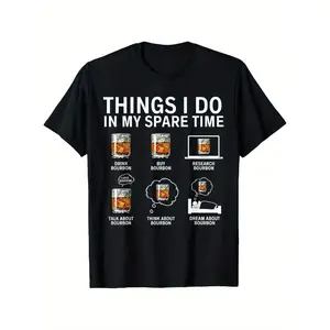 graphictees - Cotton Short Sleeve Things I Do In My Spare Time Drink Bourbon Whiskey T-Shirt Casual sports T-shirts Funny men T-shirts fasion Daily T-shirts Pure Cotton T-Shirt - golf ball
