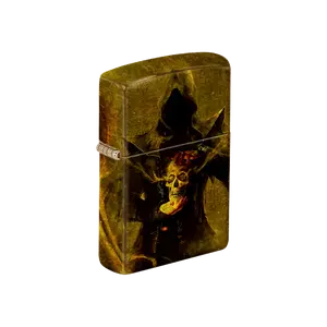 Zippo Lighter - Grim Reaper Has Your Head 540 Fusion Tumbled Brass Finish Vintage Antique Design