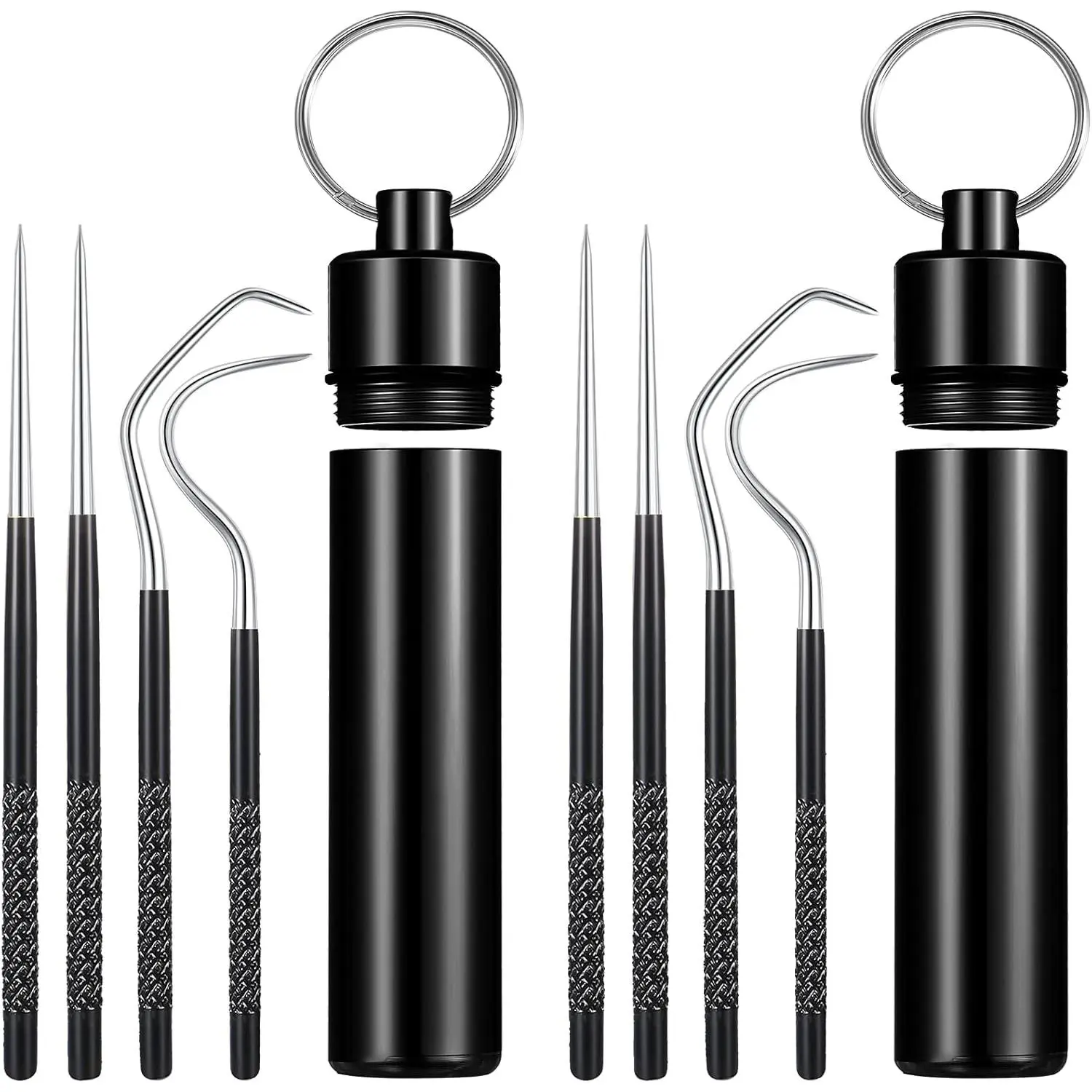 Portable Titanium Toothpicks Pocket Set Reusable Metal Stainless Steel Toothpicks with Holder for Outdoor Picnic and Camping (Black,2 Sets)