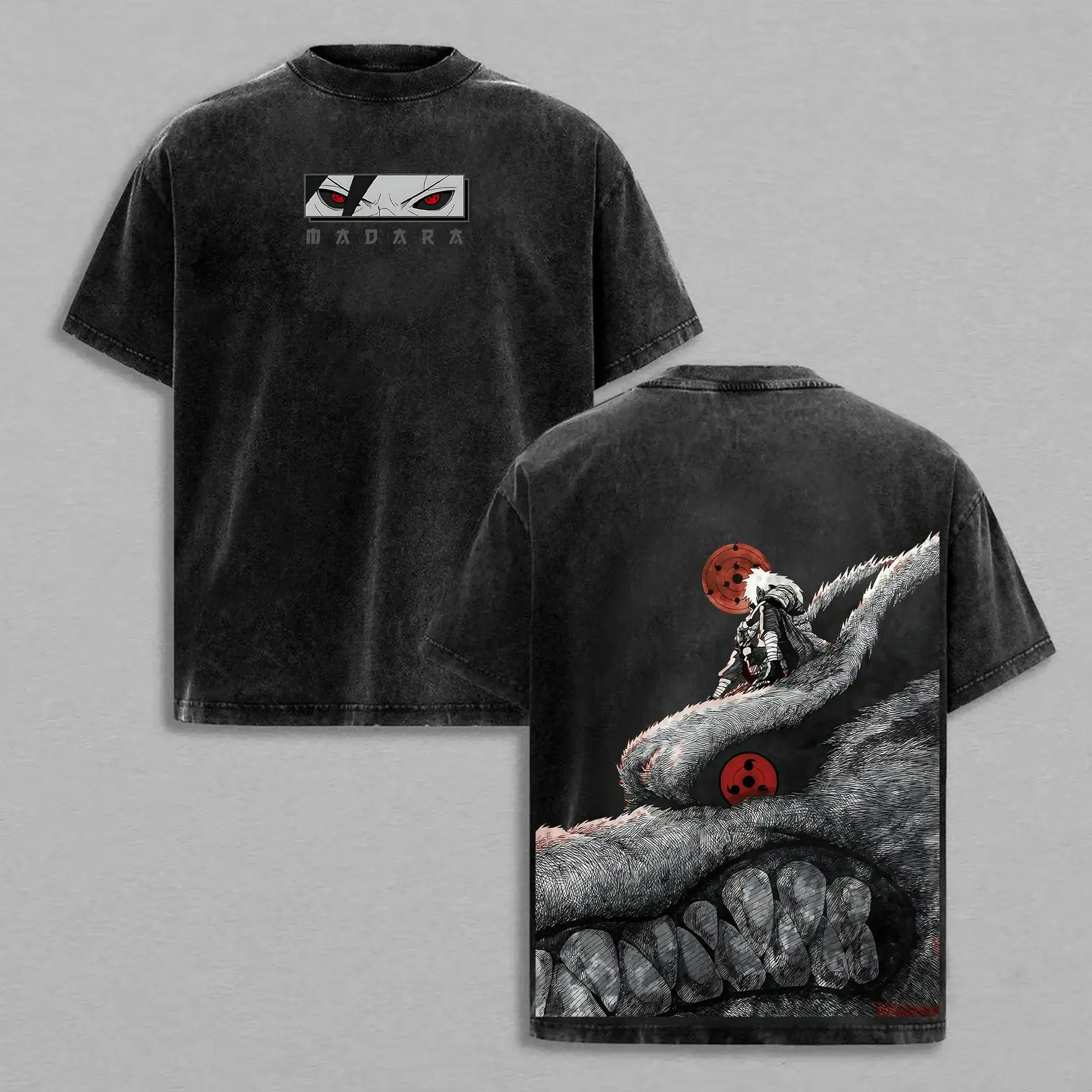 Retro Uchiha Madara X Naruto Anime Double Printed Vintage Washed Tee Unisex Oversize Anime Manga Washed Heavyweight Cotton T-shirt, Hoodies , Gift For Anime Fan