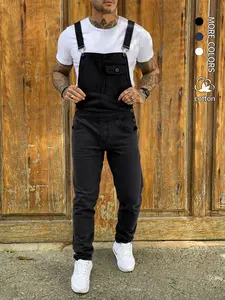 Men's Denim Jumpsuit Workwear, Elastic Jean Fabric Adjustable Straps & Pockets, Casual Washed Harem Overall, All Seasons