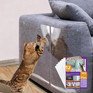2 Styles Cat Scratch Furniture Protector Set, Self-Adhesive Clear Anti-Scratch Sheets with/without Twist Pins, Invisible Couch & Door Guard for Cat Claw Protection