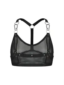 Women's Dark Punk Style Backless Bra, Sexy Lace Top with Metal Buckles, Cool and Stylish for Parties and Music Festivals
