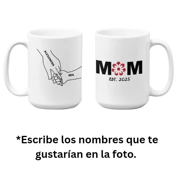 Custom Flower and Name MOM Coffe Mug, Personalized Est. 2025, 11oz-15oz, Reusable Drinkware for Mother's Day Gift, Gift for Mom and Dad, Personalized Mug for mom. Washable Ceramic Tumbler Cup neweleven mother future mother