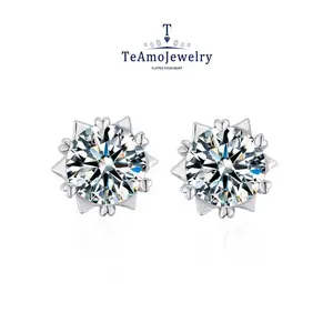 E-004 S925 Moissanite Snowflake-Shaped Earrings, Unique and Elegant Design Gift Jewelry for Girlfriend