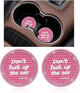 2 Pack Bling Car Cup Holder Coaster, 2.75 Inch Anti-Slip Auto Insert Cup Coaster, Crystal Car Drink Cup Mat Perfect for Women Girls, Universal Interior Decor Accessories (Pink) Ziciner