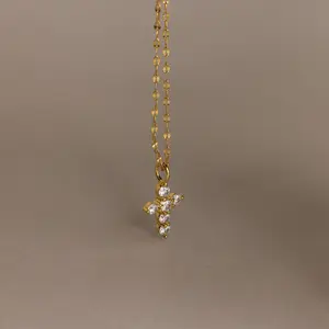 Diamond Cross Necklace by Caitlyn Minimalist - Dainty Pave Cross Pendant Necklace - Mirror Chain Necklace - Religious Jewelry - Gift for Her