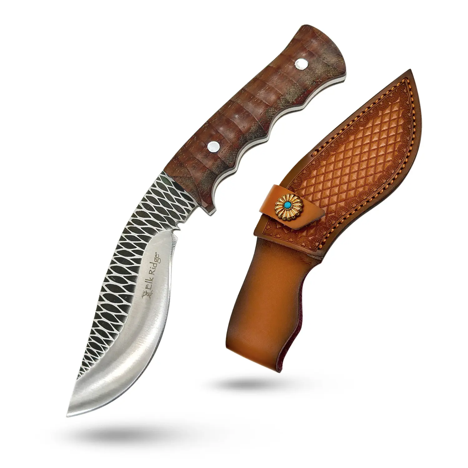 Elk Ridge ER-FIX126 Bushcraft Fixed-Blade Knife, 4.75" Mirror Polished Blade, Durable Pakkawood Handle with Protective Leather Sheath, Bushcraft Fixed-Blade Knives