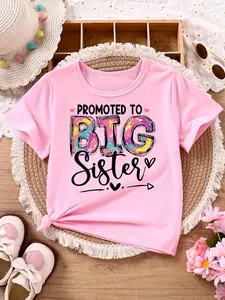 Kids "PROMOTED TO BIG Sister" Tie-Dye T-Shirt 100% Cotton Cute Sibling Announcement Tee Girls Casual Short Sleeve Top