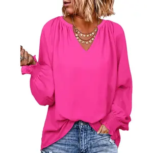 Dokotoo Womens Blouses Dressy Casual Flowy Boho Tops V Neck Long Sleeve Shirts