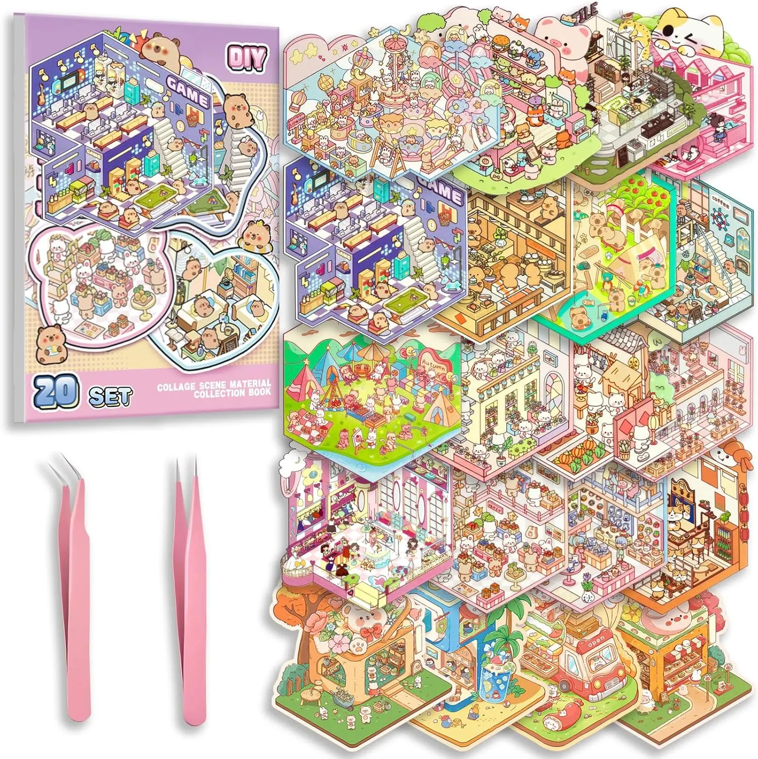 Mothers Day Gift DIY 3D Sticker Scene Book Collecting 20 Set of Stickers for Girls Cute Kawaii Fun Make Your Own Room House Scenes Sticker Therapy for Adult Relief Stress Pass The Time, 1500+pcs Stickers (Scene 2.0)