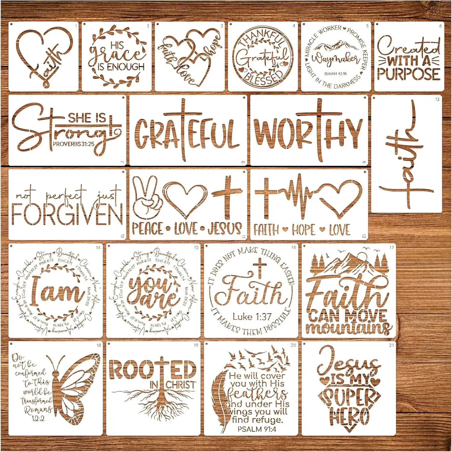 21 count Christian Stencils for Crafts  Motivational  Verse Template Drawing Religious Stencils for Painting on  Sign Fabric Canvas DIY Crafts Office  Decoration(bible21)