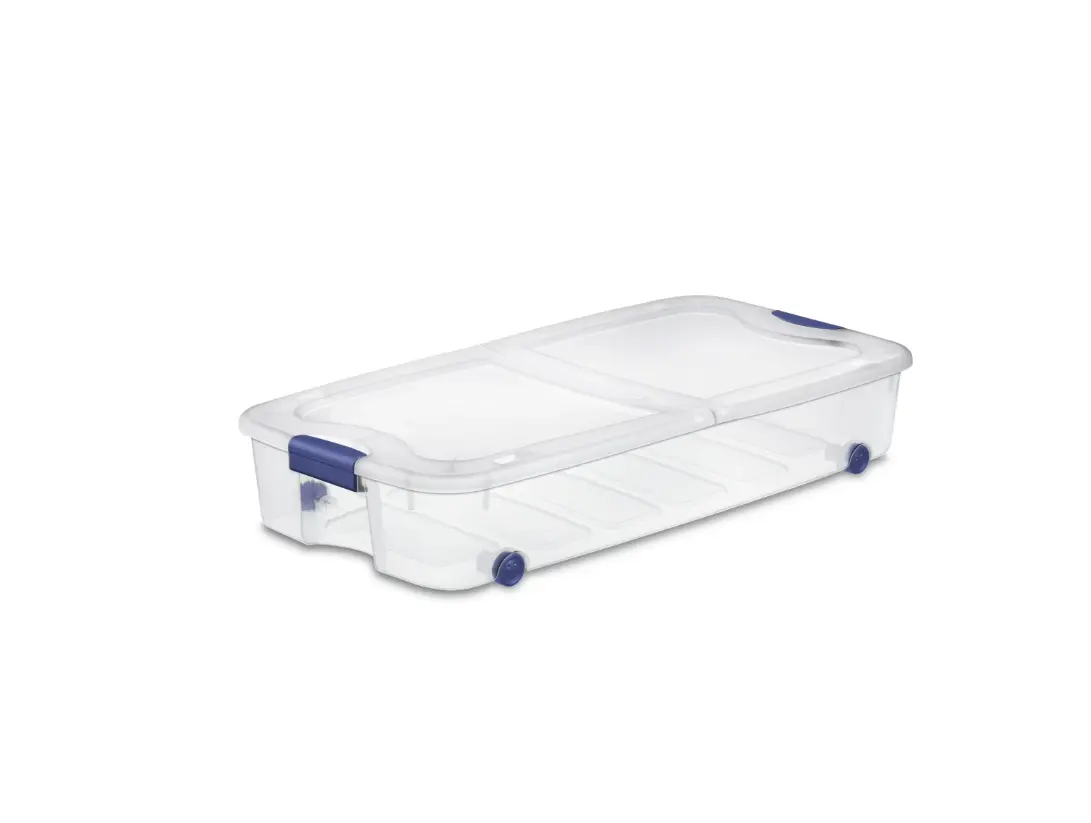 66 Qt Underbed Storage Bin with Wheels, Clear Plastic Container with Latching Lid