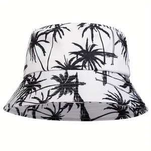 Unisex Coconut Palm Print Bucket Hat Outdoor Sport Sunscreen Leisure Hat Spring Autumn Travel Tourism Beach Vacation