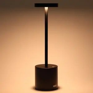 MeHiMe Minimalist Desk Lamp Aluminum Metal LED Read Lamp Rechargeable Black Table Lamp Type-C 5000mAh 3 Color Stepless Dimming for Restaurant,Study,Dorm,Bedroom (13.4IN)