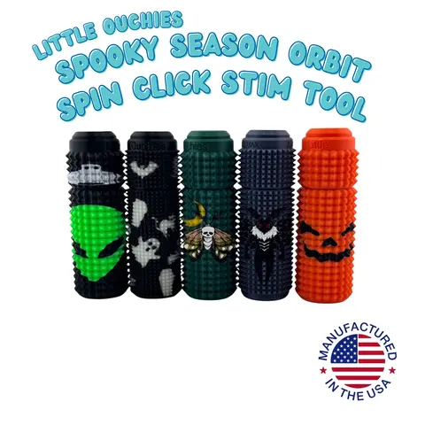 Little Ouchies Orbit Spin Click - Spooky Season Collection, Halloween Glow in the Dark Fidget Sensory Product, Stress Relief Gadget, Hand Fidget Stim Tool, Spin Squeeze Click, Mothman Alien Jack-O-Lantern Ghost, Quiet or Clicky